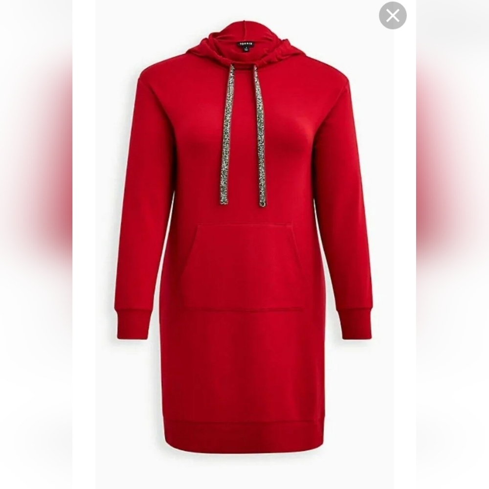 Torrid Red Pullover Ultra Soft Fleece Hoodie Dress - Picture 4 of 12